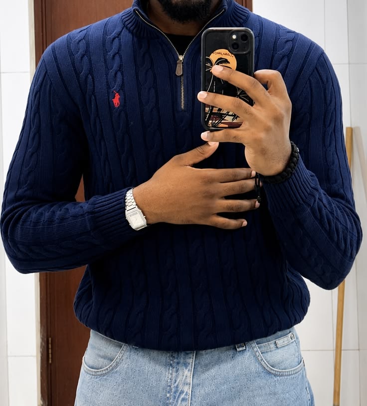 Cable Knit Sweater – Navy Blue
